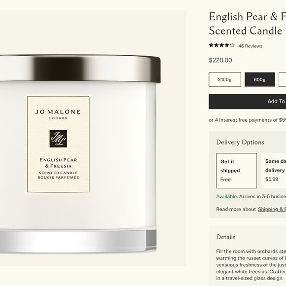 Jo Malone English Pear & Freesia Scented Candle NWT 600 G 3 wick candle - Picture 7 of 7